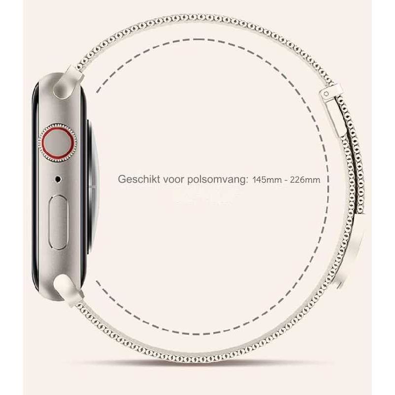 Verstelbare Roestvrijstalen Milanese Band voor Apple Watch - Dubbele Magnetische Sluiting - Universeel Compatibel met Apple Watch - 38mm, 40mm, 41mm - Starlight - Comfortabel, Zweetbestendig en Hoogwaardig Ontwerp