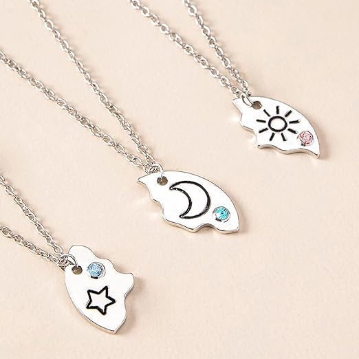 3-Delige Vriendschapskettingen Set - Zilveren Kettingen Voor Vrouwen - Beste Vriendinnen Kettingen Voor 3 Meisjes - Ster, Zon En Maan Kristal Kettingen - Vriendschapssieraden Cadeau Voor Verjaardag, Afstuderen En Speciale Gelegenheden