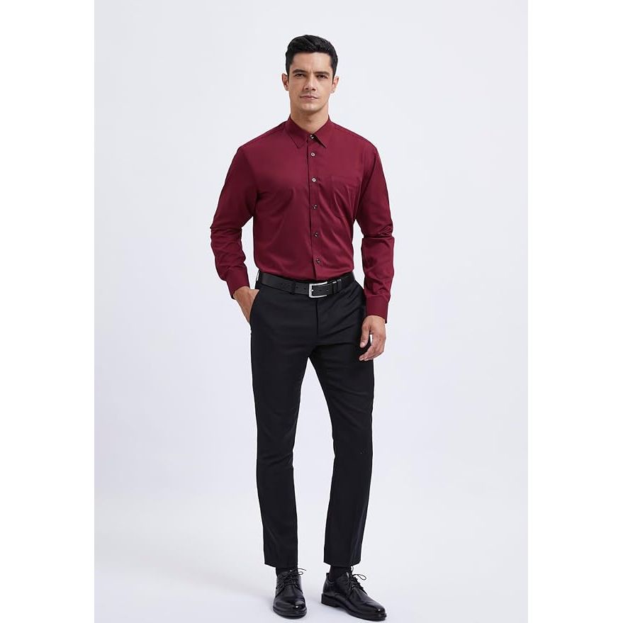 HISDERN Heren Overhemd Lange Mouw Bamboevezel - Regular Fit Business Shirt met Borstzak - Kreukvrij Casual Overhemd voor Werk Kantoor Bruiloft Feest en Vrije Tijd - Ademend Hemd Maat L