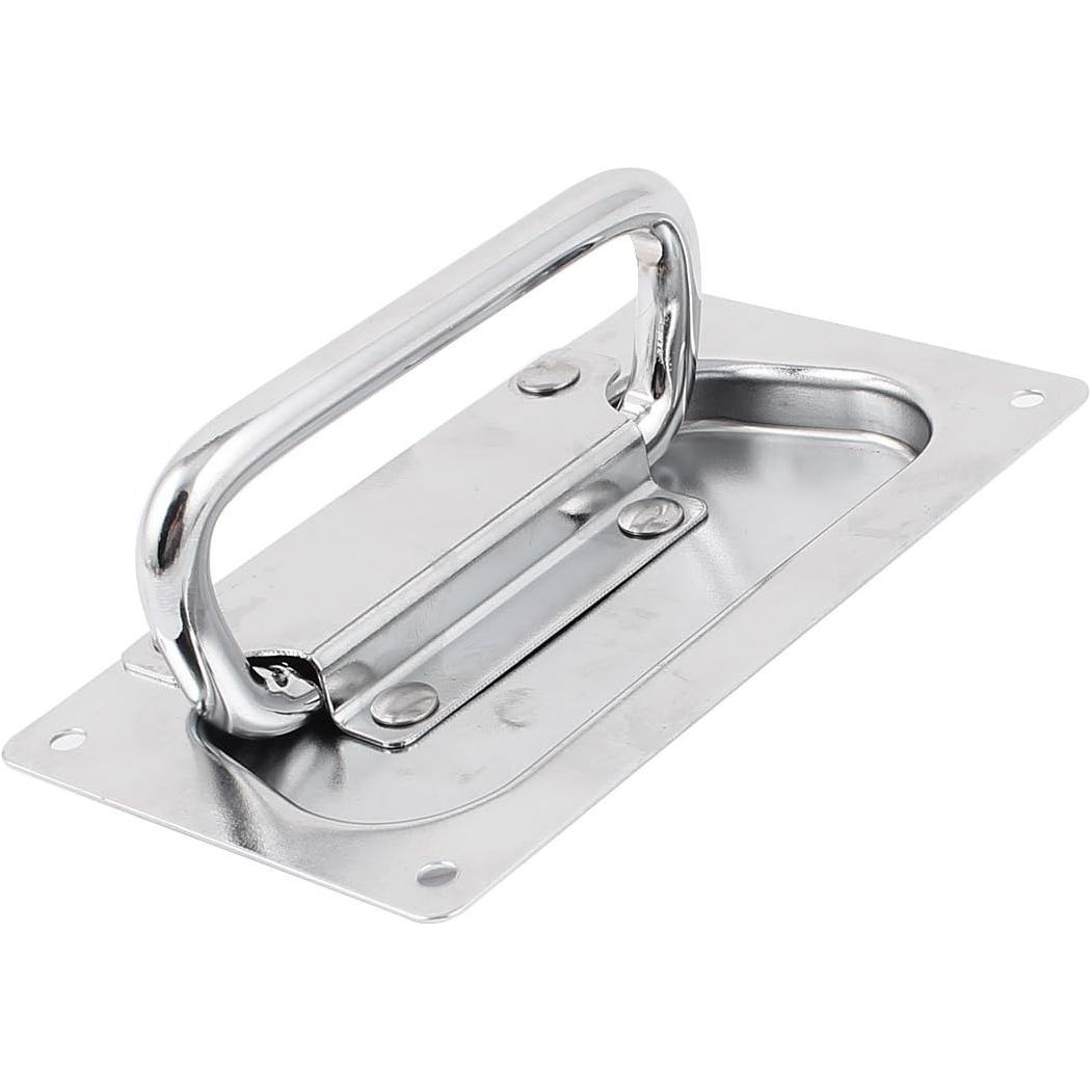 Heavy Duty Inbouw Handgreep – Rechthoekig – Metaal – 132 x 80 mm – Verzinkte Toolbox Greep – Zilver – Voor Aluminium Koffer, Gereedschapskist, Deur of Lade – 4 Gats Bevestiging – Zonder Schroeven