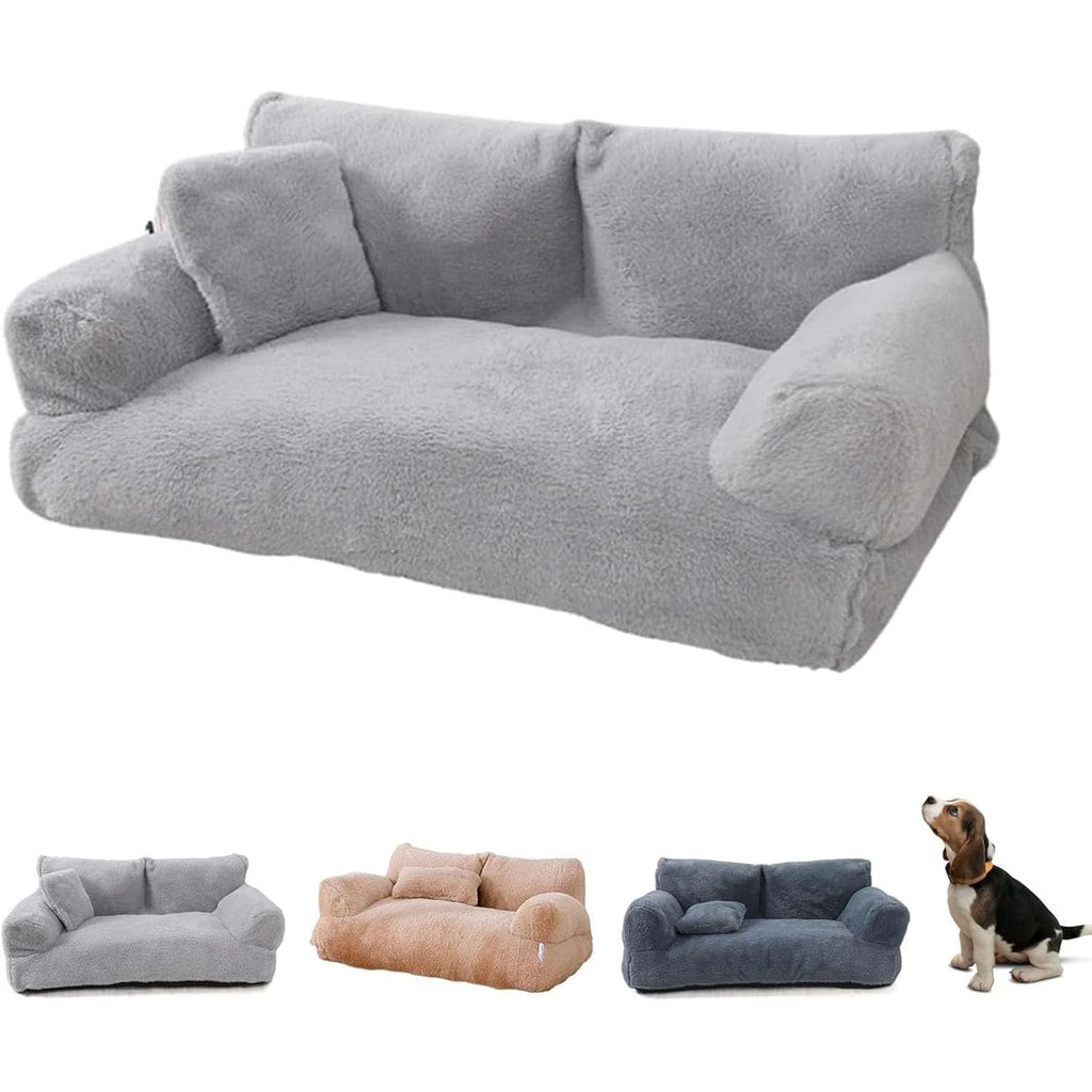 Fluffy Huisdierenbank 80x58x30cm – Lichtgrijs Kalmerend Hondenbed – Zachte Pluche Kattenbank – Wasbaar Hondensofa Voor Kleine En Grote Honden En Katten – Dikke Imitatiewol Vulling – Antislip Bodem – Comfortabel Huisdieren Sofa Bed