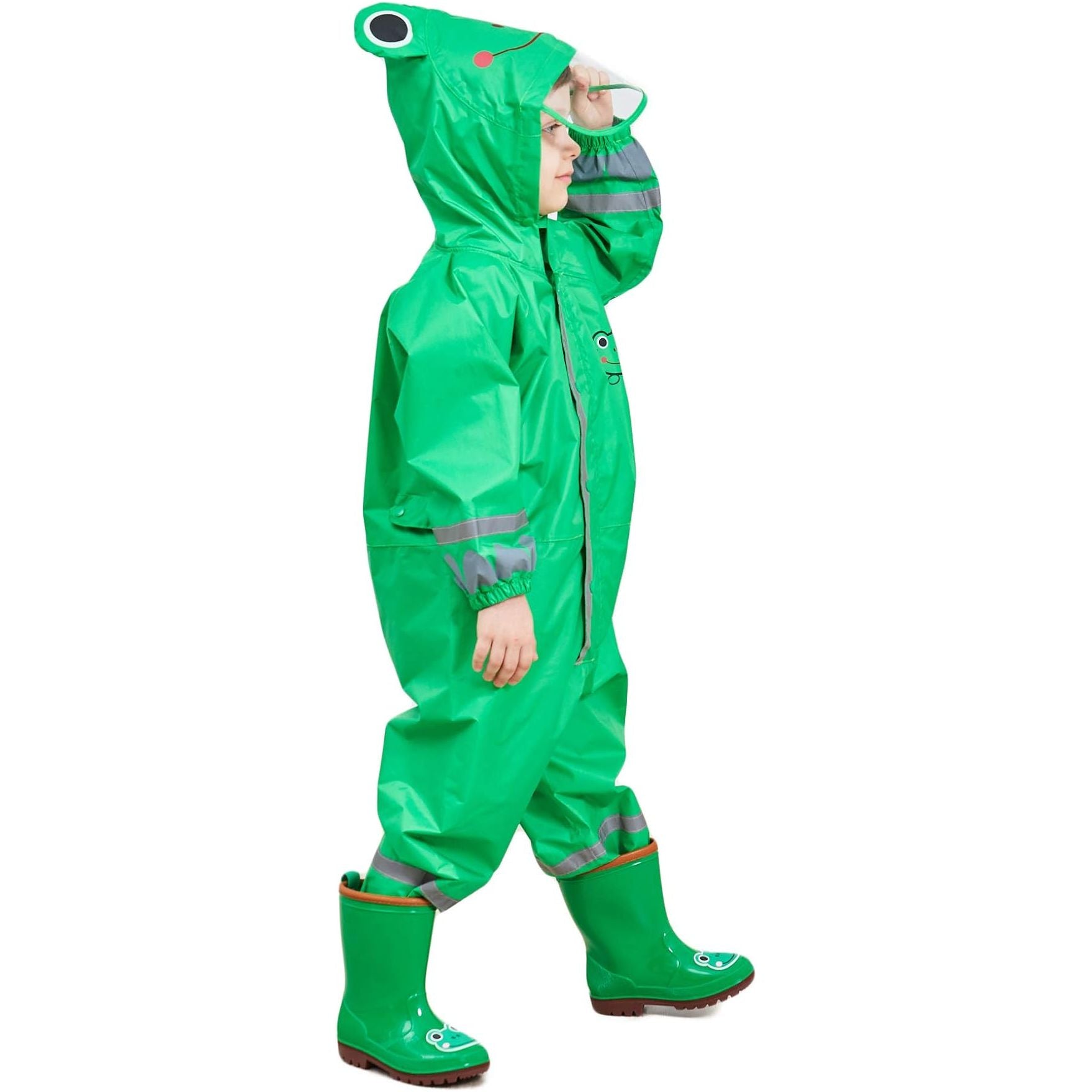 Kinderen Regenponcho - 7 tot 10 Jaar - Jongens / Meisjes - Waterdicht Regenpak met Capuchon - Reflecterend - Schattig Kikker Ontwerp - Ademend en Lichtgewicht Regenjas - Voor Kinderen 7-10 Jaar - Verstelbaar / Veilig - Maat L - voor Alle Seizoenen