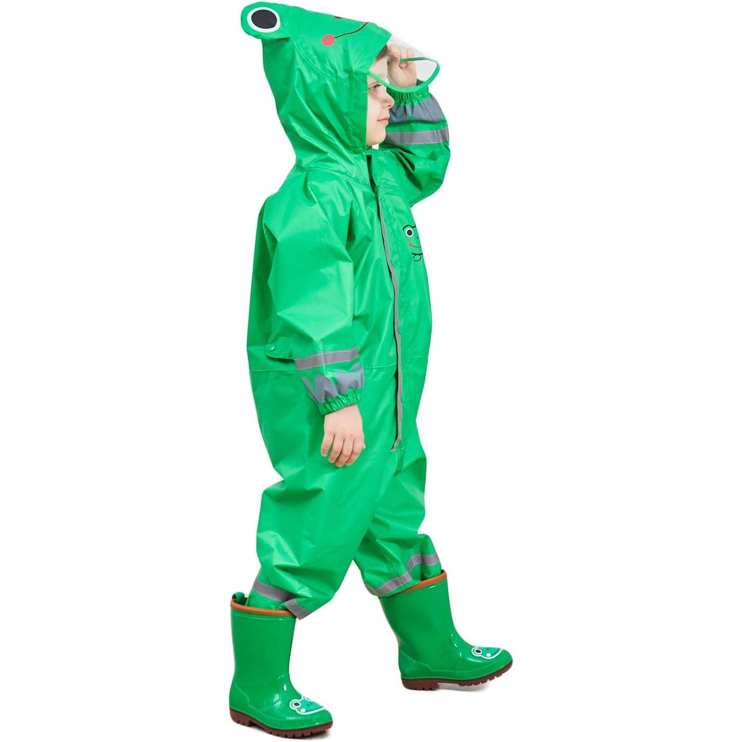 Kinderen Regenponcho - 7 tot 10 Jaar - Jongens / Meisjes - Waterdicht Regenpak met Capuchon - Reflecterend - Schattig Kikker Ontwerp - Ademend en Lichtgewicht Regenjas - Voor Kinderen 7-10 Jaar - Verstelbaar / Veilig - Maat L - voor Alle Seizoenen