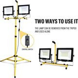 2x100W LED Bouwlamp op Statief – Draaibare Dubbele Floodlight – 10000 Lumen – 6000K Helder Wit – Verstelbaar Statief tot 254 cm – IP66 Waterdicht – 5 m Kabel – Binnen/Buiten – Werklamp met Koeling &amp; Draagfunctie