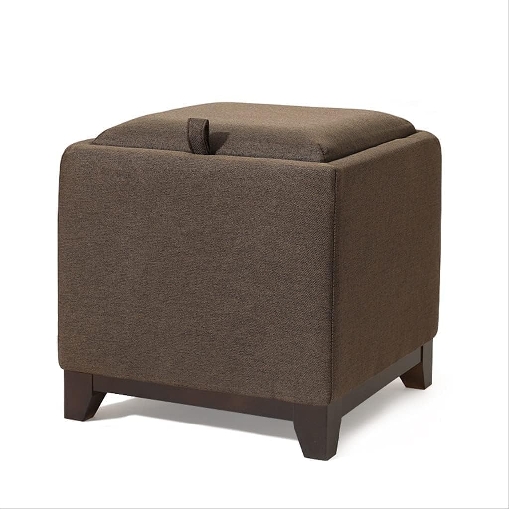 Opbergpoef Kruk – 2 in 1 Voetenbank en Salontafel met Opbergruimte – Massief Houten Frame – Katoen-Linnen Bekleding – Vierkant 40 x 38 x 40 cm – Scandinavisch Design – Nachtkastje Make-upkruk Schoenwisselkruk Bijzetkruk – Meerdere Kleuren