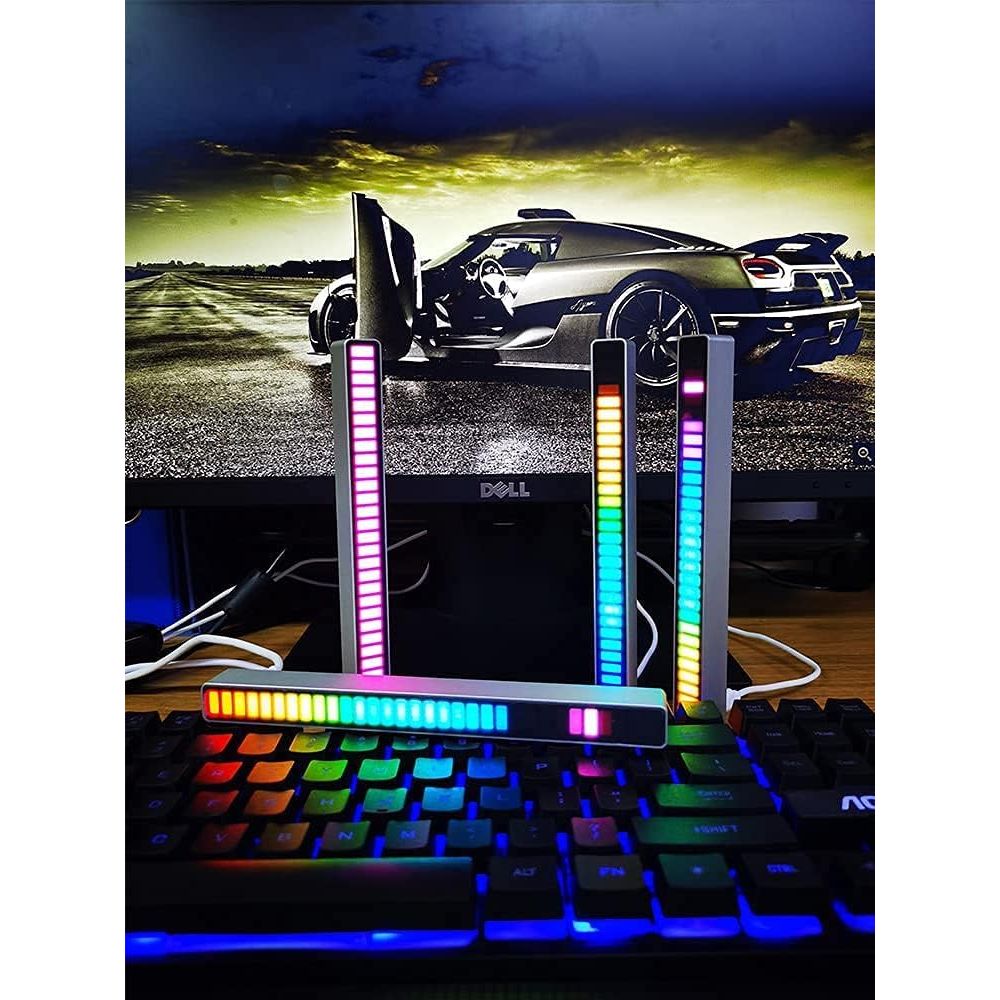 SoundbarRGB ritme lamp muziek visualizer – voice control audio spectrum LED light bar – USB Type C sound control lichtbalk met 32 LED kleuren – desktop auto gaming sfeerverlichting equalizer lamp zwart