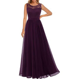 Lange Avondjurk Dames – Kanten Cocktailjurk Maxi Jurk Voor Feest – Chiffon Galajurk Met Ronde Hals – Ankle Length Jurk Voor Trouwfeest Ceremonie Prom Bruidsmeisje – Elegante Jurk Met Effen Kleur – XL Maat 142cm Lang