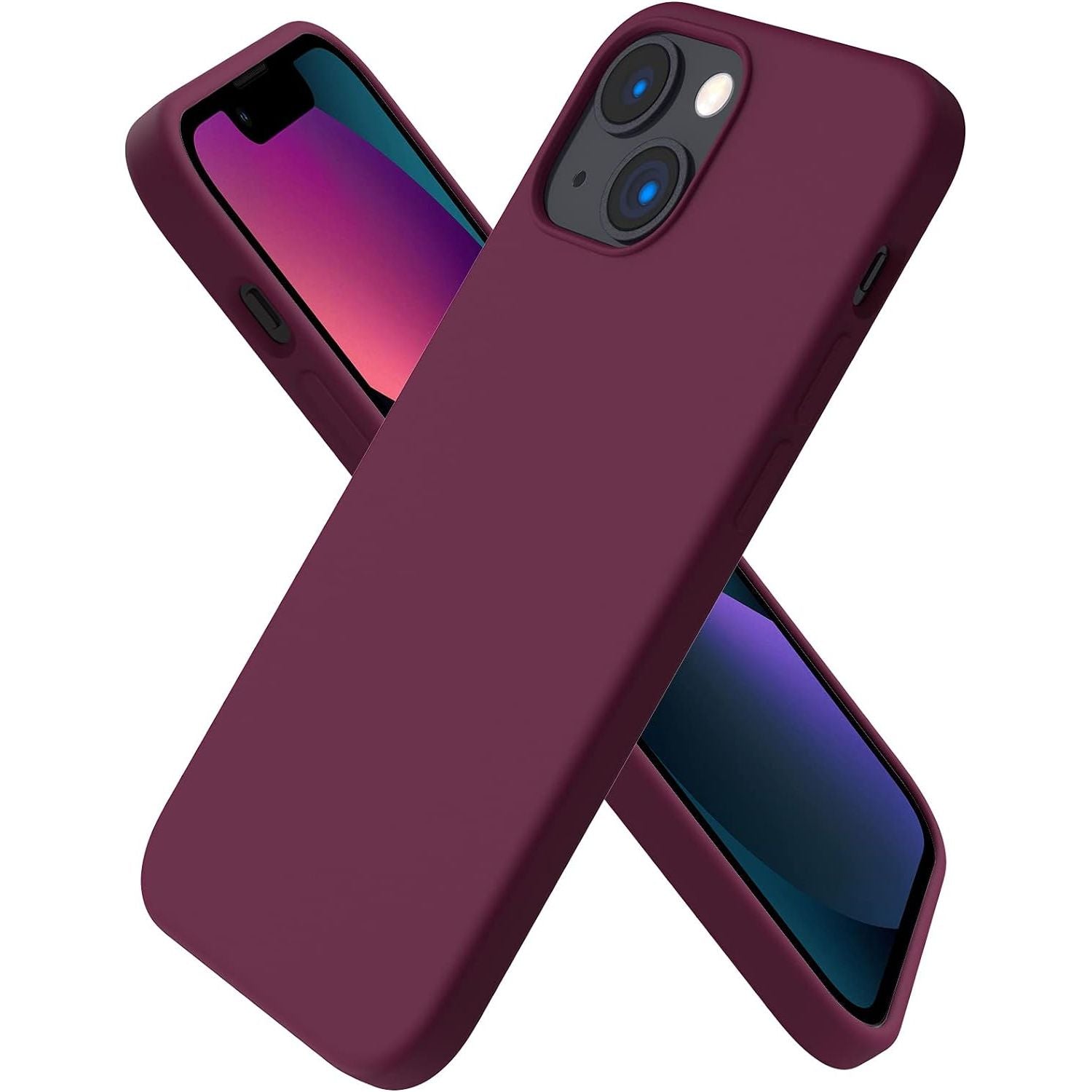 Karakter Ultra-Beschermende 3-Lagen Vloeibare Siliconen Hoesje voor iPhone 13 Mini - Volledig Bedekt Zachte Gelrubberen Hoes met Microfiber Voering - 5.4 Inch - Wijnrood - Luxe Beschermhoesje met Zachte Textuur - Precieze Pasvorm - Duurzame Bescherming