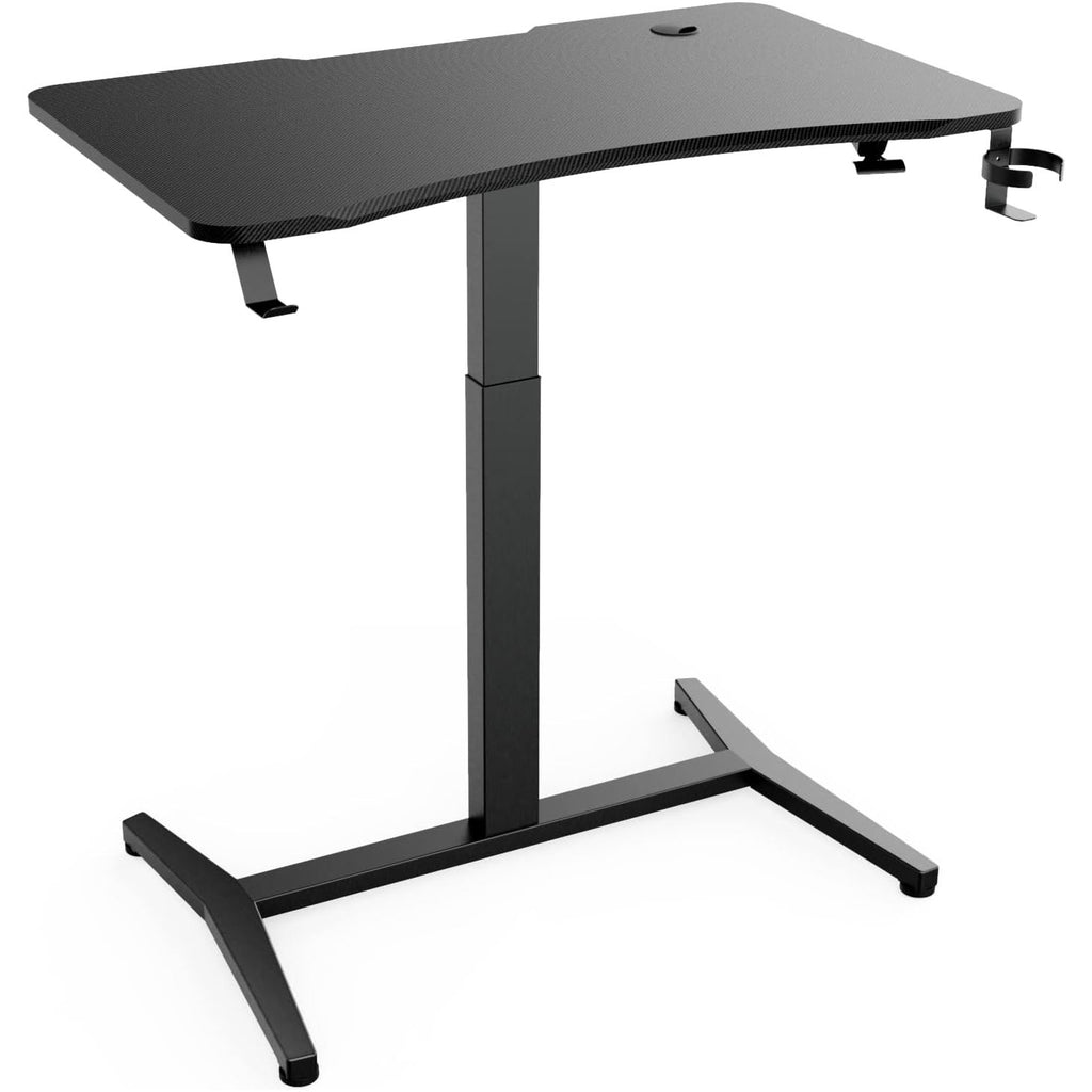 Airlift Verstelbaar Gaming Bureau - 100x60 cm - In Hoogte Verstelbaar van 76 tot 117 cm - Zit Sta Bureau - Ergonomisch Gaming Bureau - Inclusief Koptelefoonhaak en Bekerhouder - Stalen Frame - Carbon Fiber Tafelblad - Staand Bureau - Zwart