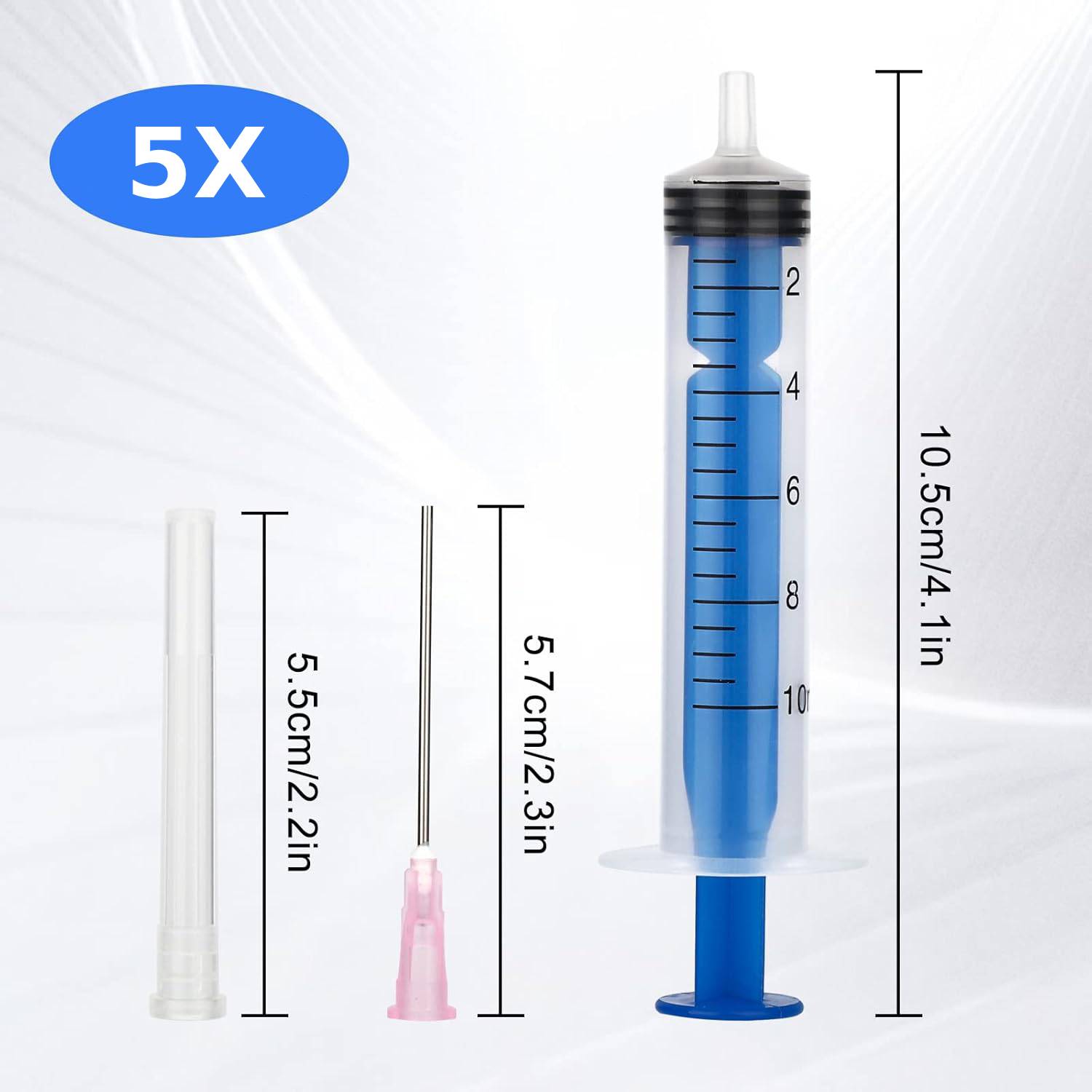 5 Stuks - 10 ml Spuitset met Stompe Naalden - Herbruikbare Kunststof Doseerspuiten - Inclusief Luchtdichte Doppen - Voor Hobby, Doe-Het-Zelf, Huisdierverzorging en Cosmetica