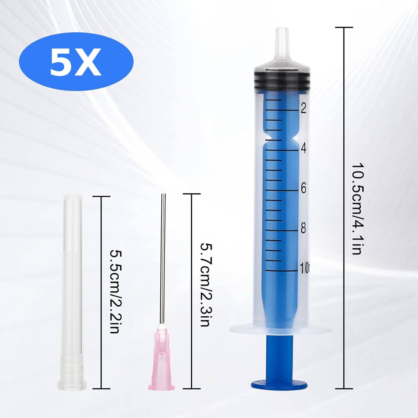 5 Stuks - 10 ml Spuitset met Stompe Naalden - Herbruikbare Kunststof Doseerspuiten - Inclusief Luchtdichte Doppen - Voor Hobby, Doe-Het-Zelf, Huisdierverzorging en Cosmetica