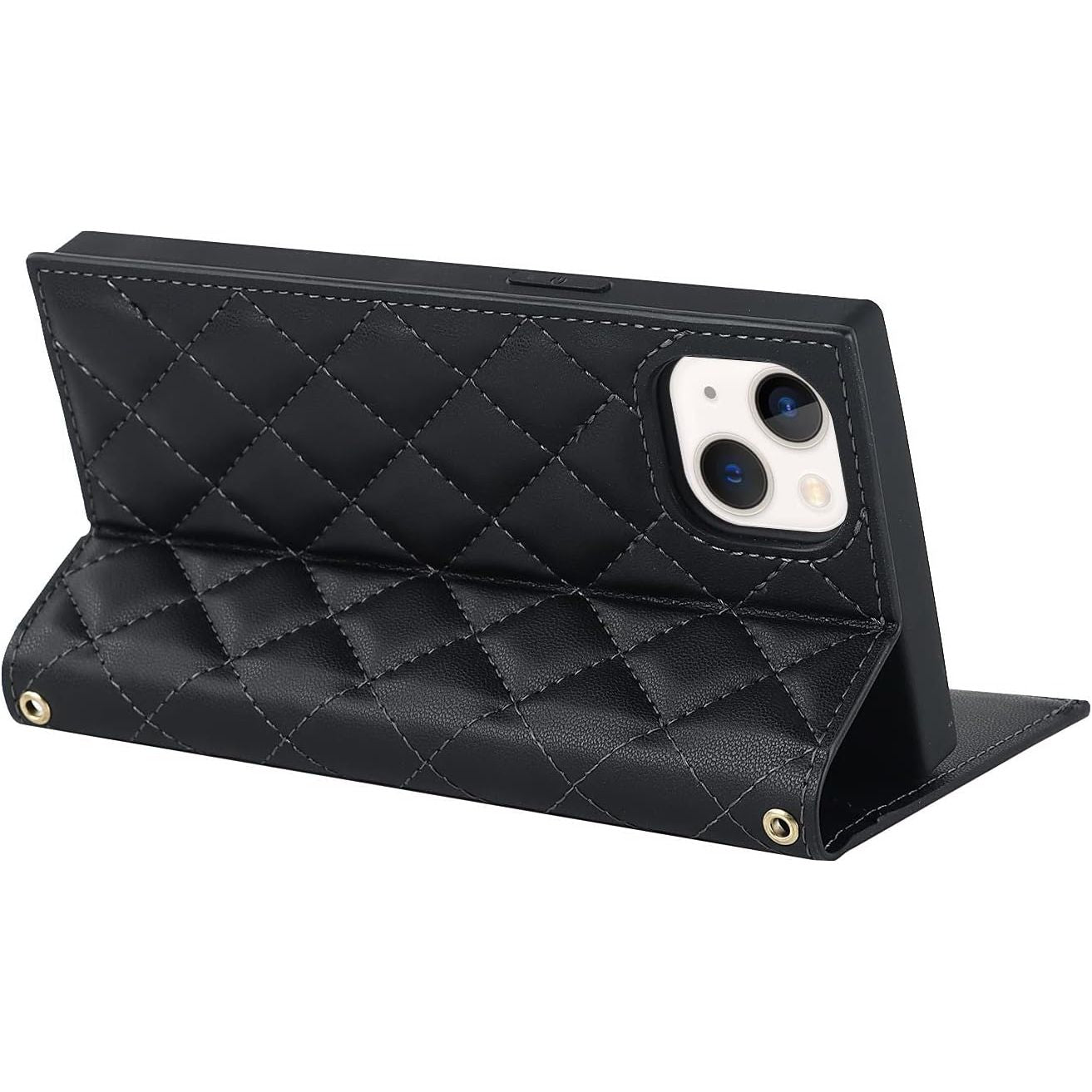 Mobiel Draagbare Telefoon Ketting Hoesje - voor iPhone 13 Mini - Mobiel Hoesje met Band voor iPhone 13 - Flip Lederen Geruit Portemonneehoesje - Met 2 Kaartsleuven en Magnetische Sluiting - Beschermhoes voor iPhone 13 Mini - Reis Hoesje Accessoire