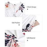 V-Hals Zomerjurk Dames - Kort Mouwloos - Midi Jurk met Plooitaille en Zakken - Elegante Wikkeljurk - Casual Strandjurk - Bloemenprint - Luchtige Zomerjurk - Maat S