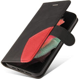Hoesje voor Motorola Moto G6 Play/Moto E5 - Twee-kleurige Gestikte PU-lederen Portemonnee Hoes - 3 Kaartsleuven Ondersteuning - Schokbestendige Flip Cover - Zwart