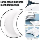 Set van 5 Keramische Dinerborden – Unieke Halve Maan Vorm – Stapelbare Serviesborden voor Sauzen, Snacks, Voorgerechten en Desserts – Duurzaam, Vaatwasser- en Magnetronbestendig, 22×21,5 cm