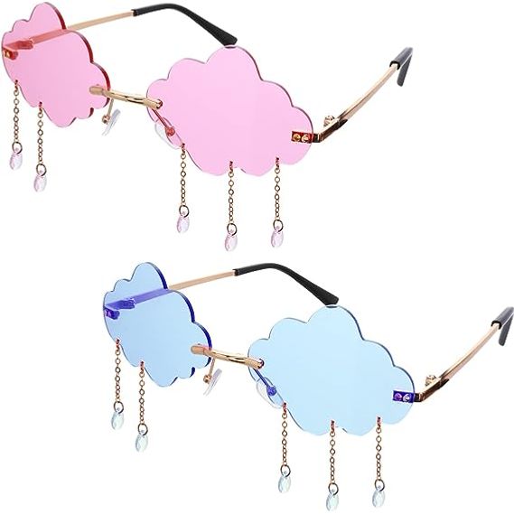 Rimless Wolkvormige Zonnebrillen - Jaren '90 Disco Stijl - Kwastjes Ontwerp - Uniseks - Voor Dagelijks & Feestgebruik - 2 Paar