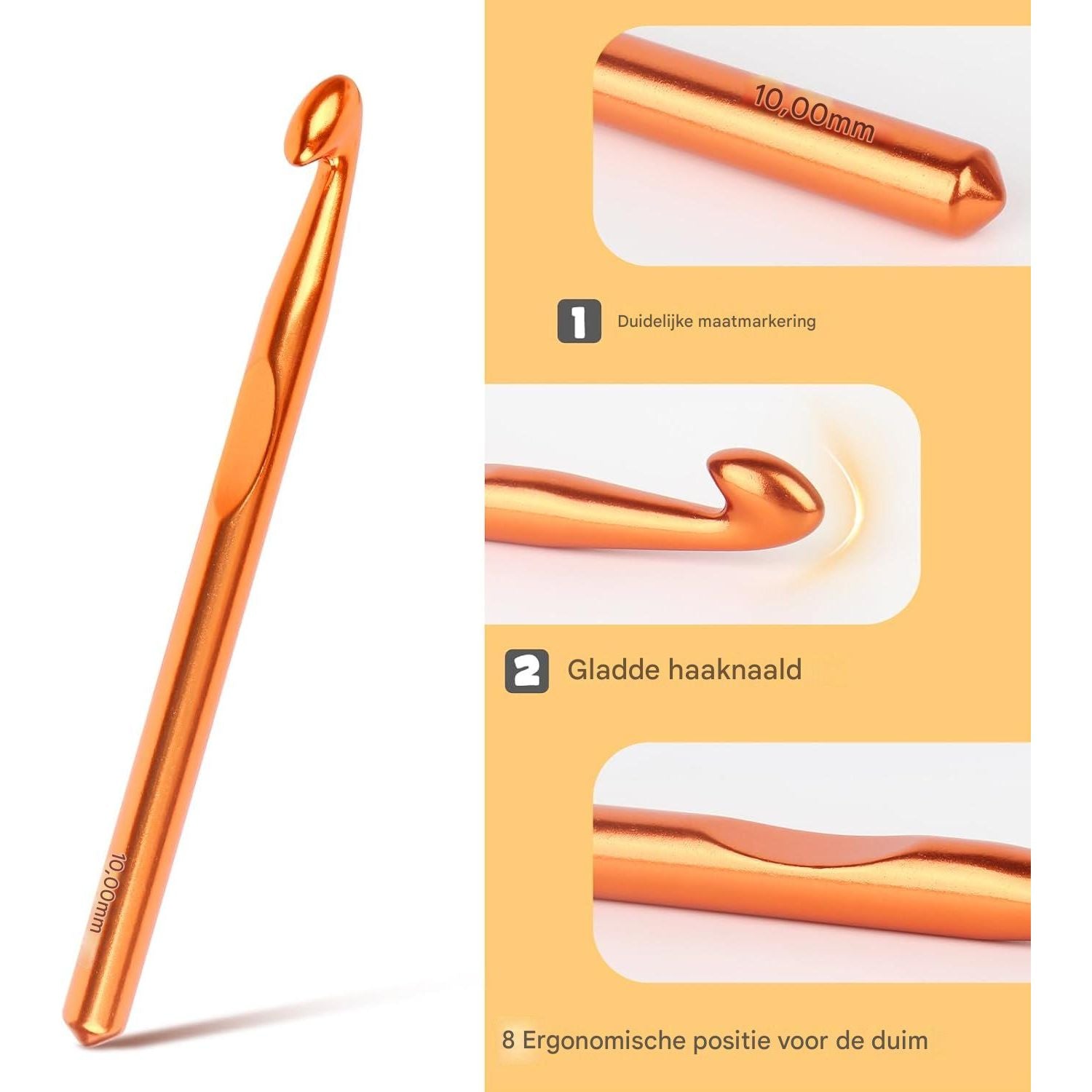 Grote Haaknaalden Set – 3-Delige Aluminium Haaknaalden – 10mm, 12mm, 15mm – Ergonomisch Ontwerp – Voor Dikke Wol en Grove Haakprojecten – Anti-Slip Grip – Ideaal Voor Artritis Handen – Beginners en Ervaren Haakliefhebbers