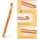 Grote Haaknaalden Set – 3-Delige Aluminium Haaknaalden – 10mm, 12mm, 15mm – Ergonomisch Ontwerp – Voor Dikke Wol en Grove Haakprojecten – Anti-Slip Grip – Ideaal Voor Artritis Handen – Beginners en Ervaren Haakliefhebbers