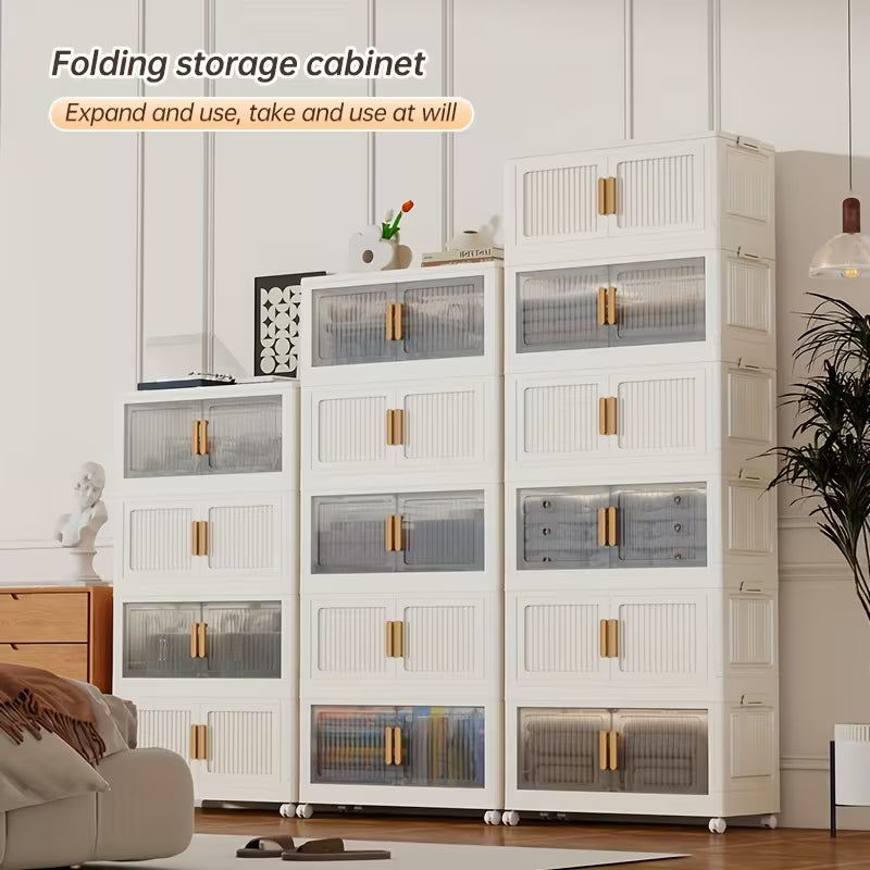 Opvouwbare opbergkast met 5 lagen – 110 cm hoog – verrijdbare plastic kast met dubbele deuren en wielen – 45 x 27 cm – ruimtebesparend opbergsysteem – inklapbare multifunctionele kast – ideaal voor speelgoed, boeken en huishoudartikelen