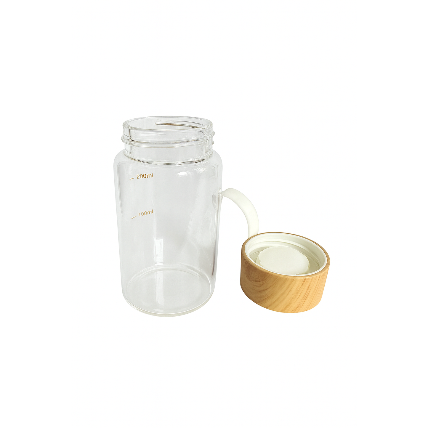 Glazen Theefles – Drinkfles met Houten Dop – Draagbaar – 200 ml – Voor Thee, Koffie en Dranken