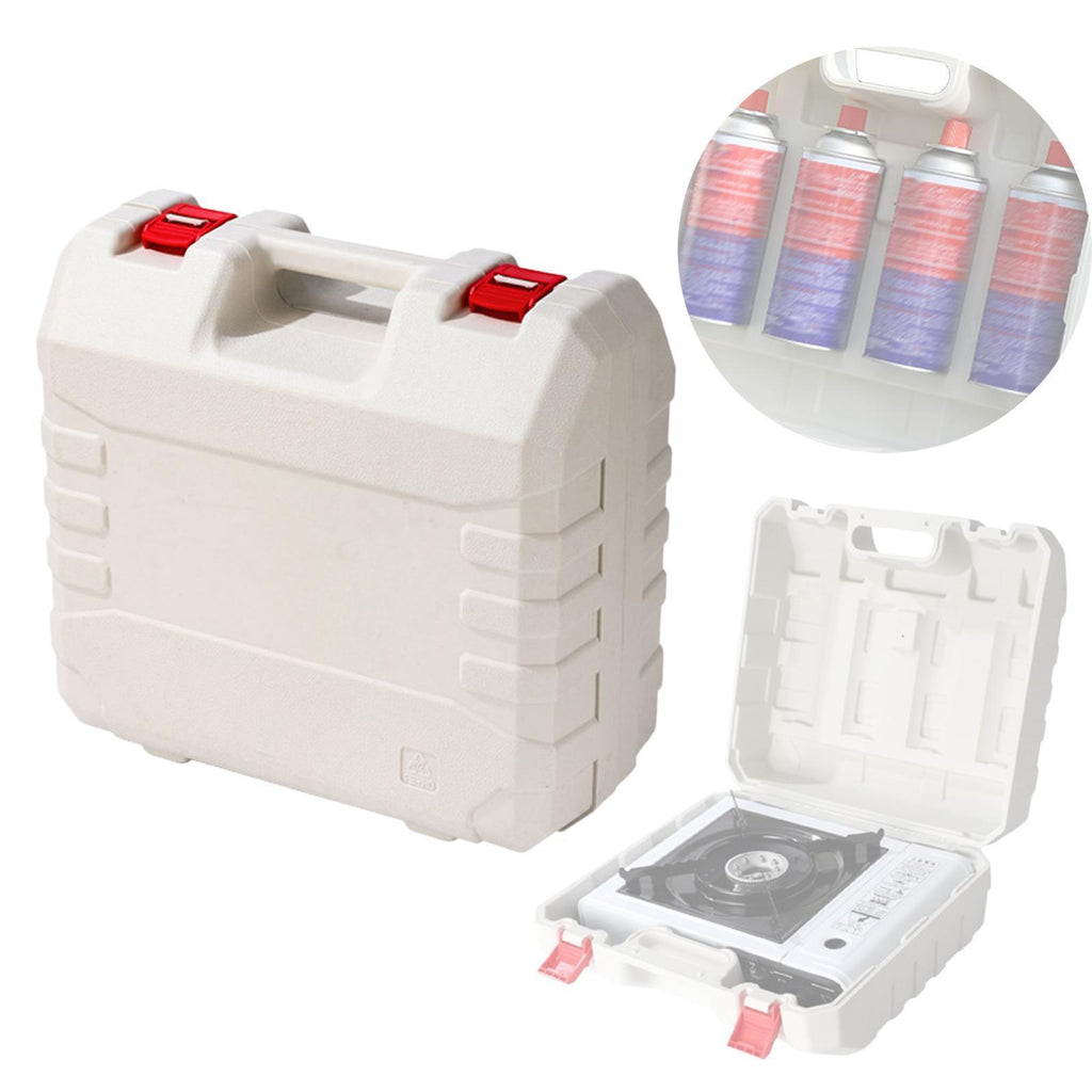 Gasfles opbergbox voor camping – draagbare kunststof opslagkoffer met handvat – gasfles en kooktoestel storage case – 38 x 35 x 17 cm – robuuste PP campingkist – gas cylinder carry case – multifunctionele outdoor opbergdoos – 1 stuk
