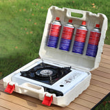 Gasfles opbergbox voor camping – draagbare kunststof opslagkoffer met handvat – gasfles en kooktoestel storage case – 38 x 35 x 17 cm – robuuste PP campingkist – gas cylinder carry case – multifunctionele outdoor opbergdoos – 1 stuk