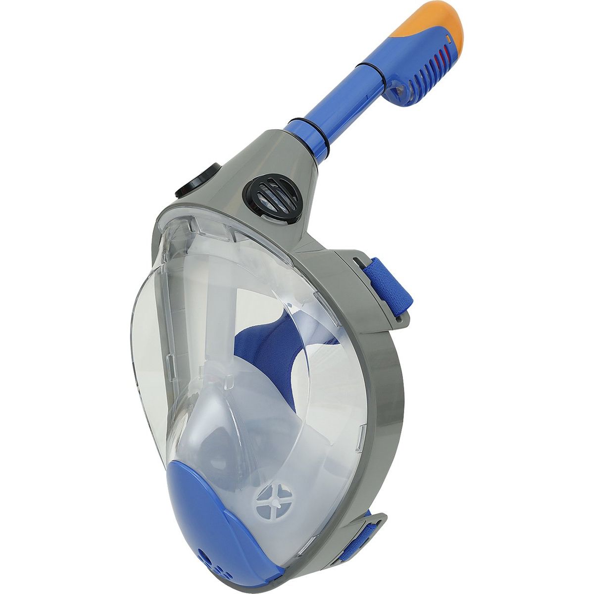 Snorkelmasker - Volledig Gezichtsontwerp - Maat L/XL - Grijs met Blauw - Anti-Fog - 180° Zichtveld - Duikmasker met Droog Top Systeem en Verstelbare Band voor Snorkelen in Zee of Zwembad