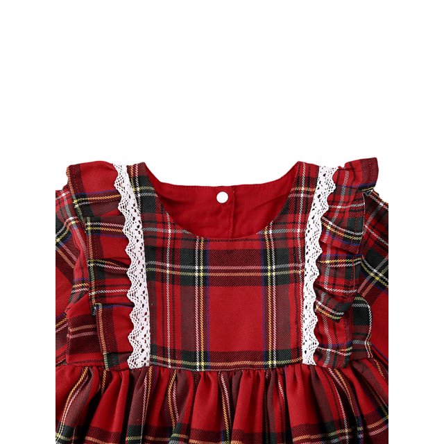 Kerstmeisjes Rode Jurk - Kant & Ruches Tutu Feestjurk - Meisjes Geblokte Jurk - Kant Ruches Tutu Feestjurk - Prinsessen Casual Jurk voor Peuters en Kleuters
