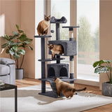 Yaheetech Krabpaal Kattenboom - Kattenkrabpaal 138 cm Hoog - Klimboom met 3 Uitzichtplatforms - 2 Knusse Kattenhuisjes - Stabiele Kattenboom met Sisal Krabpalen - Speeltoren met Pluche Bekleding en Beveiligingsriem