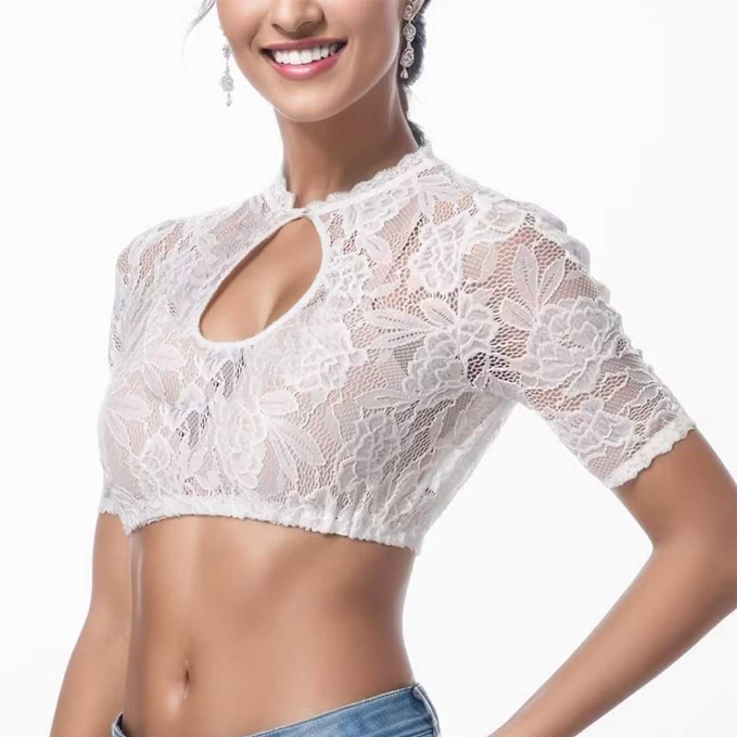 Elegante Dirndl Blouse - Transparant Design - 90% Polyamide, 10% Elastaan - Eenvoudig in Onderhoud & Machinewasbaar - Haak-en-Oogsluiting - Universele Pasvorm - Nieuw, Verzegeld voor Topkwaliteit - Tijdloze Mode