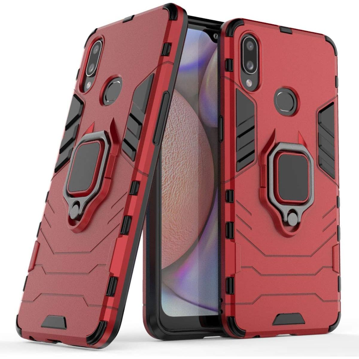 Duurzaam Ring Hoesje met Vingerlus en Scherm beschermer voor Samsung Galaxy A10s - Rood en Zwart