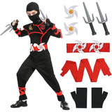 13 Delige Ninja Verkleedset voor Kinderen 9 tot 11 jaar  - Comfortabel Halloween Kostuum voor Feesten - Inclusief Ninja Zwaard, Masker, Shuriken en Meer - Gemaakt van Hoogwaardige Materialen - Perfect voor Verjaardagen - Halloween en Rollenspellen