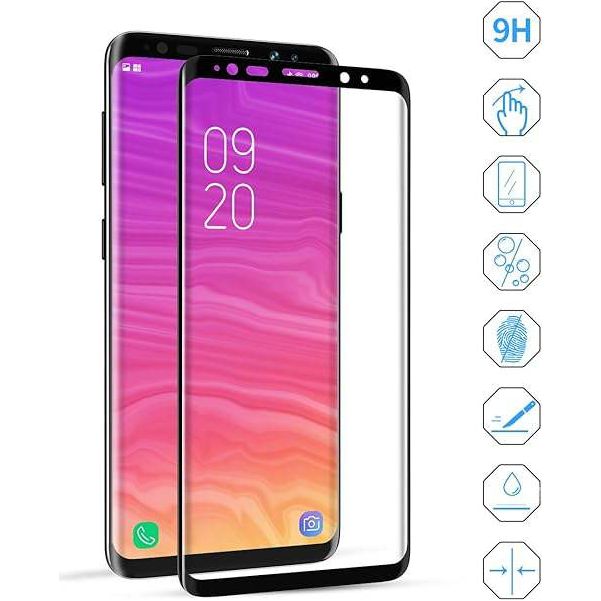 "Set van 2 Screen Protectors voor Samsung Galaxy S8 Plus - 3D Afgerond Gehard Glas, 9H Hardheid, Ultra-helder - Inclusief Positioneringshulp, Anti-Kras, Anti-Olie en Anti-Bubbel Eigenschappen