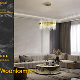 Moderne Kristallen Kroonluchter – Goudkleurig – LED Inbouw Plafondlamp – Dimbaar – Verstelbare Ketting – Voor Woonkamer, Eetkamer, Keuken, Hal en Trap – Energieklasse F