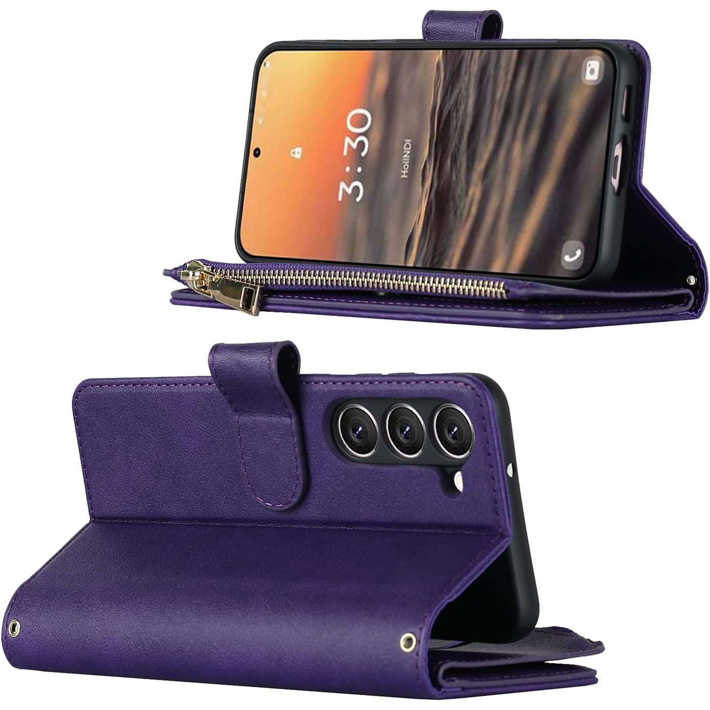 mobiele telefoonketting voor Samsung S23 - hoes met riem - mobiele telefoonhoes voor Samsung S23 - flip lederen portemonnee hoes - 9 kaartsleuven - magnetische sluiting - beschermhoes - flip case - telefoonhoesje voor Samsung S23