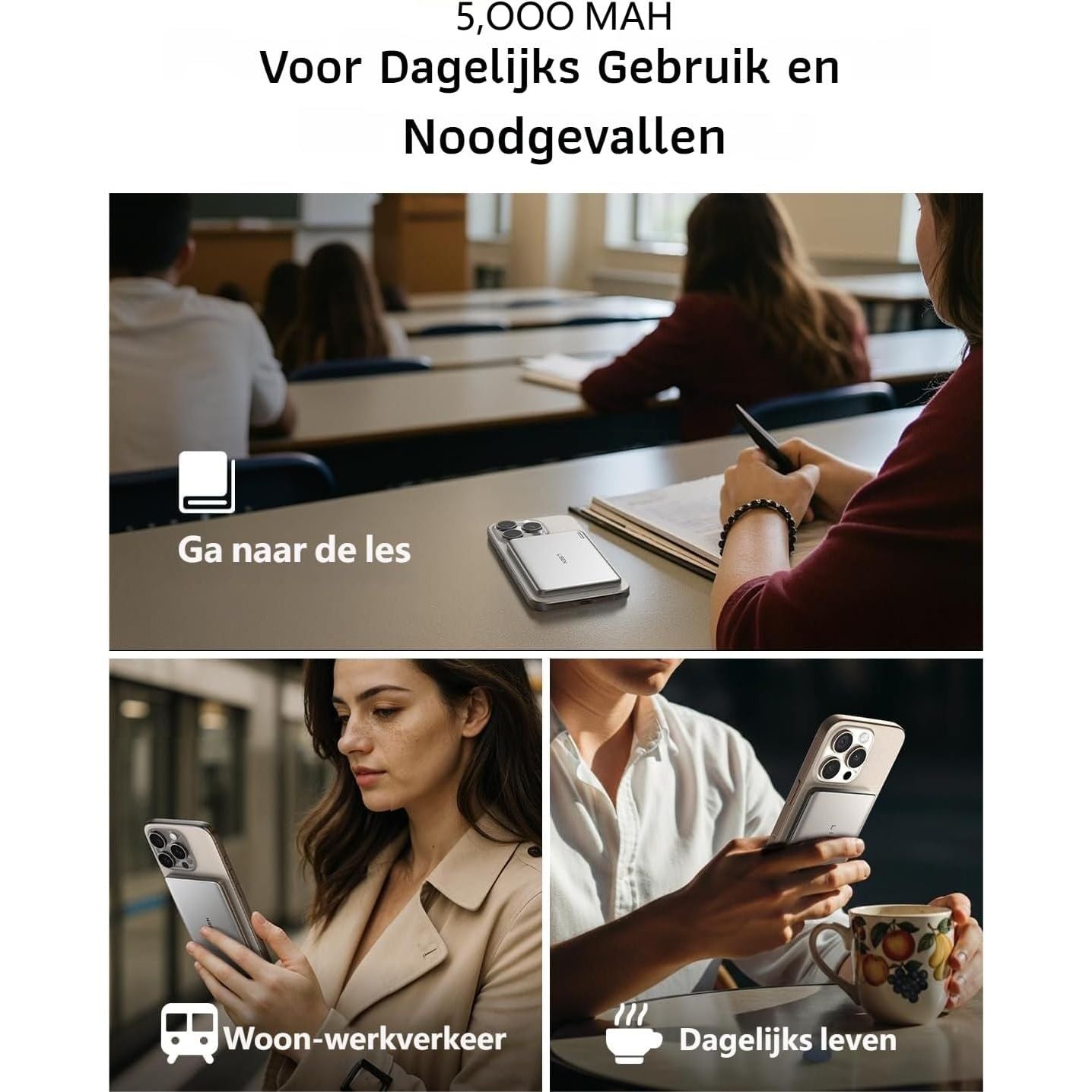 LISEN P601 Ultra- Slim MagSafe Powerbank - 5000 mAh - voor iPhone 17/16/15/14/13/12 Serie – Draadloze Magnetische Power Bank 5000mAh – Ultra Dun / Lichtgewicht Mini Powerbank met 18W USB-C PD – Perfect Cadeau voor Reizen & Feestdagen