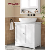 VASAGLE Wastafelonderkast Met 2 Deuren – Badkamerkast 70 x 70 x 40 cm – Opbergkast Met Verstelbaar Legplankje En Sifonuitsparing 19,5 x 15 cm – MDF – Wolkenwit – Moderne Onderkast Voor Wastafel Of Wasruimte