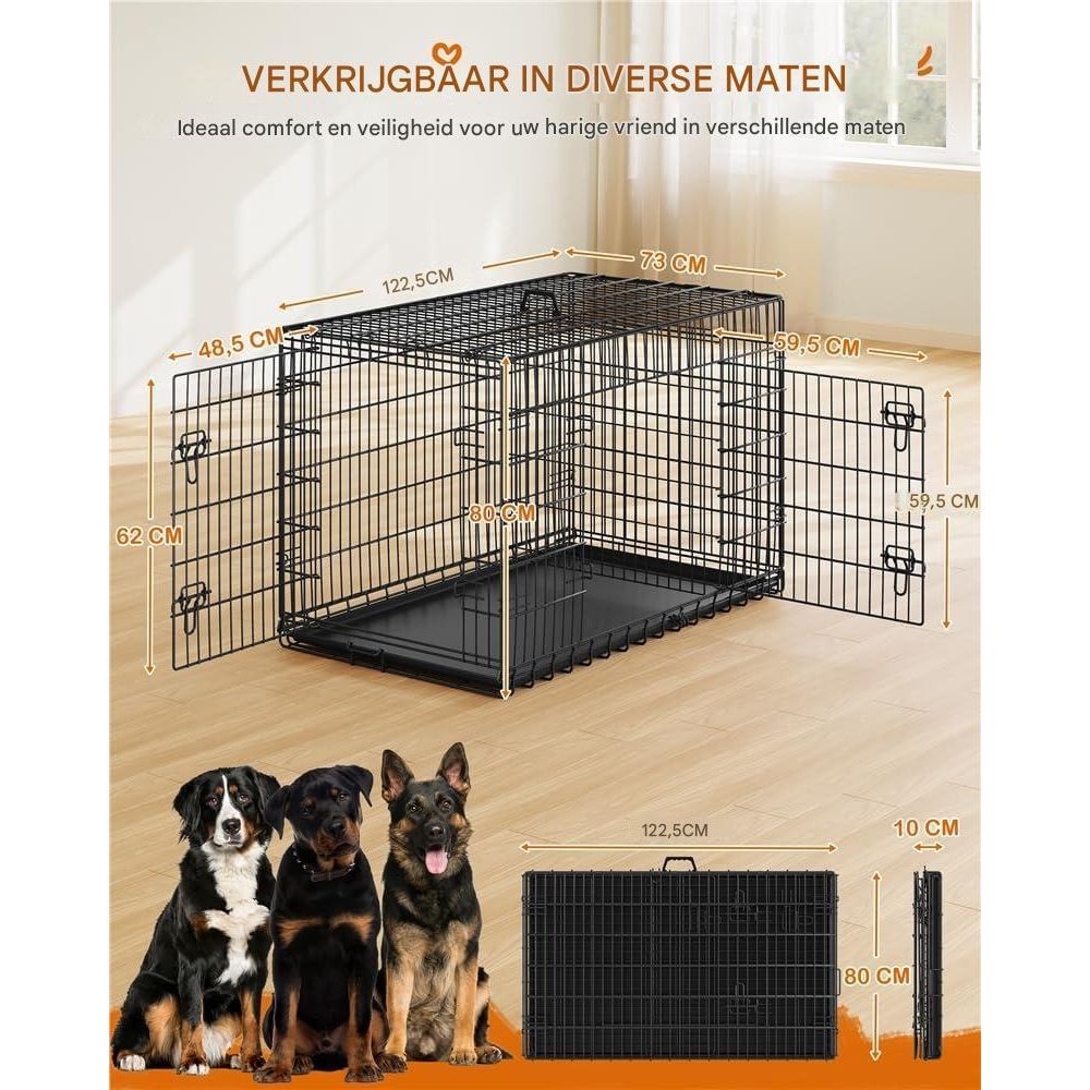 Yaheetech Inklapbare Hondenkooi - 107 x 60 x 66 cm - Hondenbox met 2 Deuren, Scheidingswand en Uittrekbare Bodemplaat - Draadkooi voor Middelgrote Honden - Geschikt voor Thuisgebruik en Reizen - Zwart