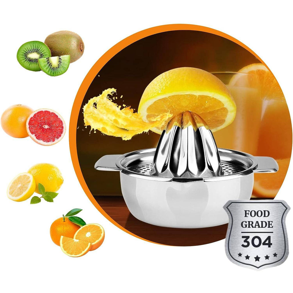 Professionele - Citruspers met Container - RVS Handmatige Citrus Juicer voor Verse Sappen - Duurzame Citruspers voor Citroenen, Sinaasappels, Grapefruits - Diameter 13 cm