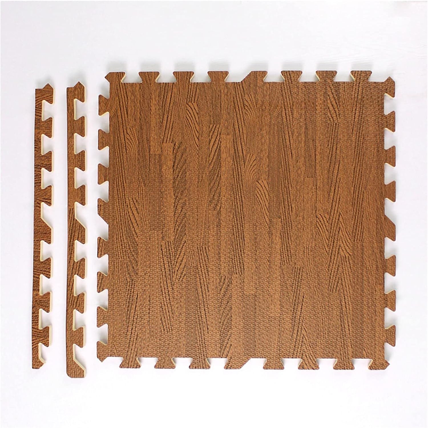 8 Stuks Houtlook Vloermatten – 60x60x1.2cm EVA Foam Tegels – Interlockende Vloertegels Met Rand – Schuimrubberen Puzzelmatten – Houtnerf Vloertegels Voor Gym Slaapkamer Speelruimte Yoga – Donker Bruin Geluidsdempend & Waterafstotend