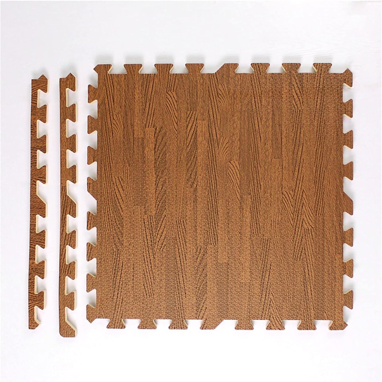 8 Stuks Houtlook Vloermatten – 60x60x1.2cm EVA Foam Tegels – Interlockende Vloertegels Met Rand – Schuimrubberen Puzzelmatten – Houtnerf Vloertegels Voor Gym Slaapkamer Speelruimte Yoga – Donker Bruin Geluidsdempend & Waterafstotend