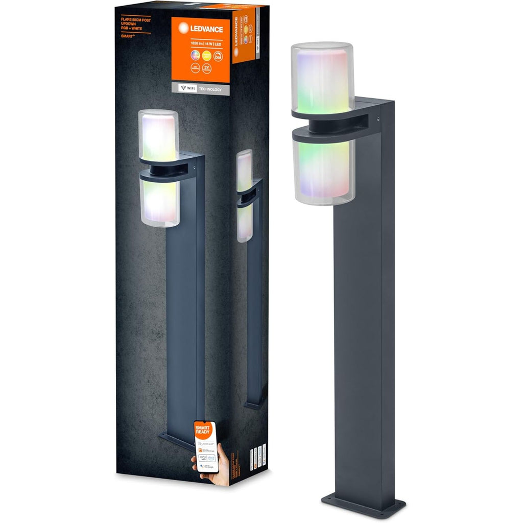 LEDVANCE Smart+ Updown buitenlamp RGB – slimme LED wandlamp 14W 1000 lumen – WiFi tuinverlichting met app en spraakbediening – 3000K warm wit en 16 miljoen kleuren – IP44 spatwaterdicht – 132 x 100 x 800 mm buitenlamp