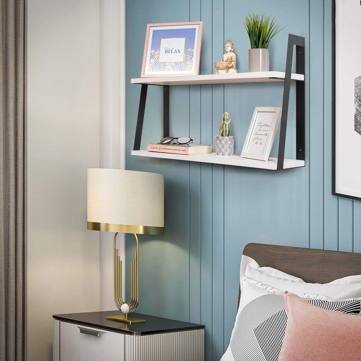Rustieke Houten Zwevende Planken - Hangende Boekenkast - Muur Kast - Modern - 20 kg Capaciteit - Industriële Muurdecoratie - Witte Hangende Planken voor Keuken en Woonkamer - Muuropslag - Inclusief Bevestigingsmateriaal