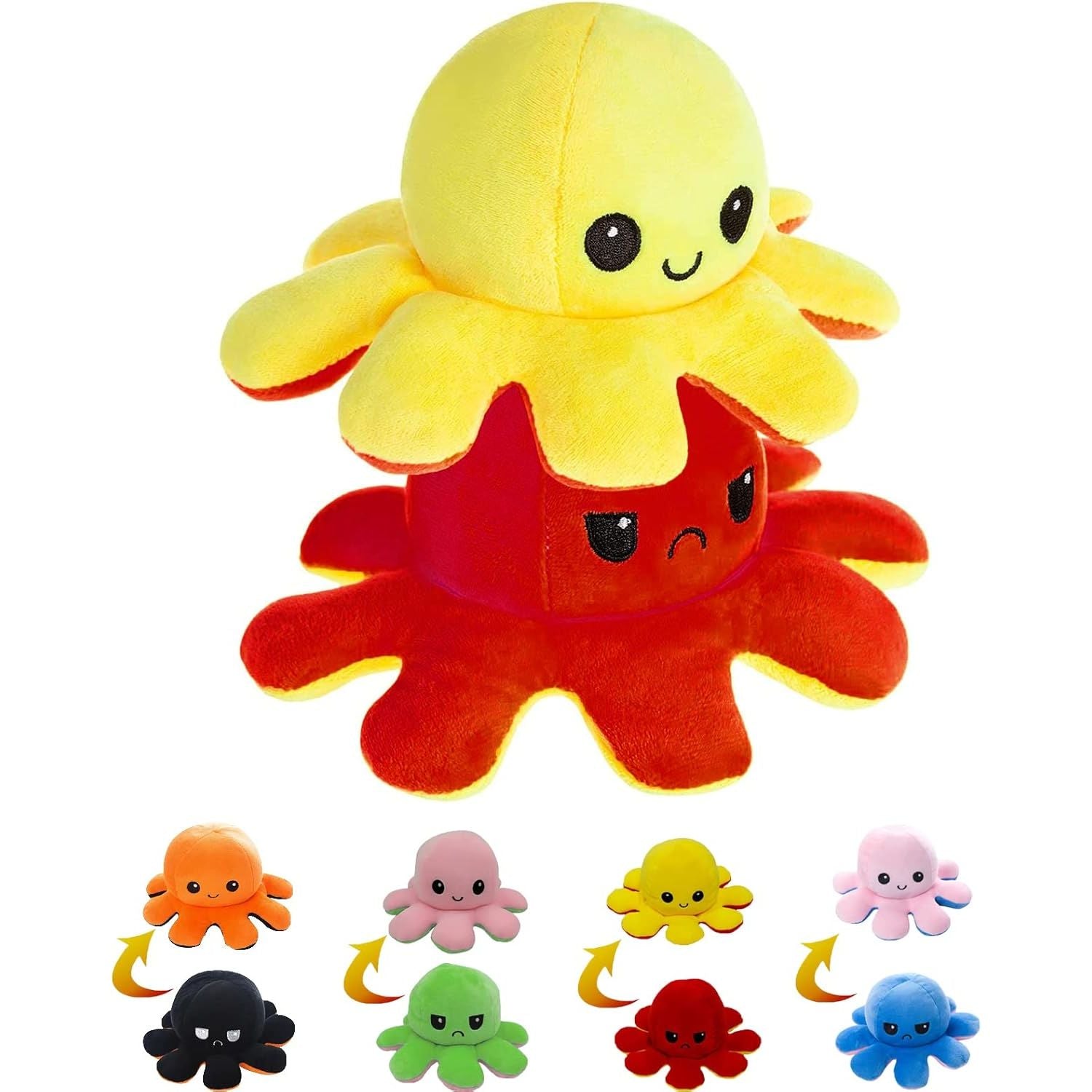 Omkeerbare Octopus Knuffel – Zachte Pluche Knuffel met Dubbele Gezichtsuitdrukking – TikTok Sensatie & Stressverlichtend Speelgoed – Verkrijgbaar in Meerdere Kleuren