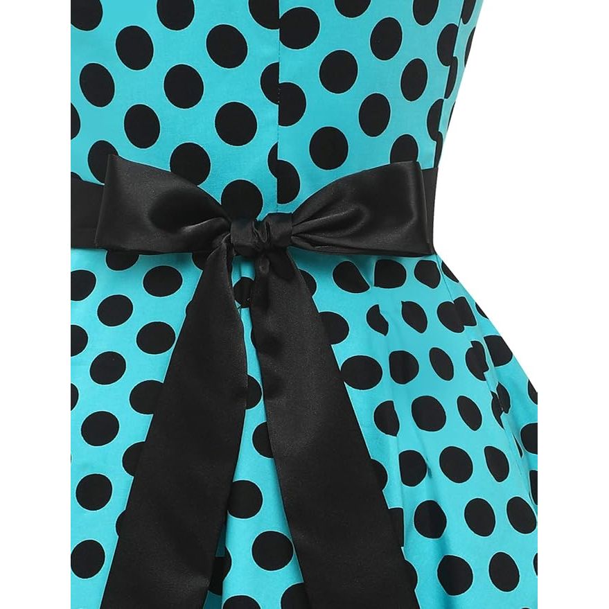 1950s Vintage Polkadot Swing Jurk - Maat L – Retro Cocktailjurk – Halterstijl – Elastische Rug Met Bandage en Verborgen Ritssluiting – Knielang – Perfect Voor Bruiloften, Proms, Feestjes en Thema-evenementen