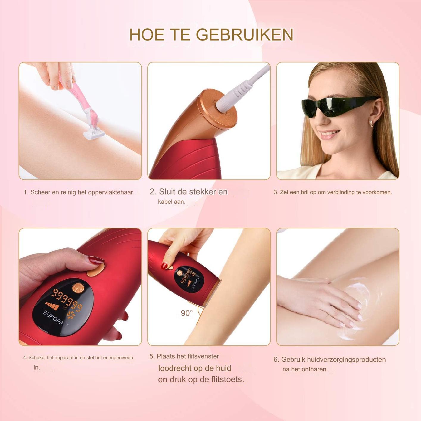 IPL Laser Ontharingsapparaat - 5 Niveau's - Permanente & Pijnloze Haarverwijdering - 999,999 Flitsen - 5 Energie Levels - Rood - Geschikt voor Gehele Lichaam