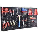 3-Delige Gereedschap Wandhouder - TL32992 Metalen Gereedschapsbord Zwart - Gereedschap Pegboard voor Garage en Werkplaats - Inclusief 8 Haken en 9 Ophangpanelen - Stevig Gereedschapsrek voor Zware Belasting en Ruimtebesparing