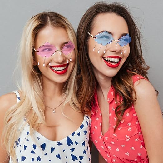 Rimless Wolkvormige Zonnebrillen - Jaren '90 Disco Stijl - Kwastjes Ontwerp - Uniseks - Voor Dagelijks & Feestgebruik - 2 Paar