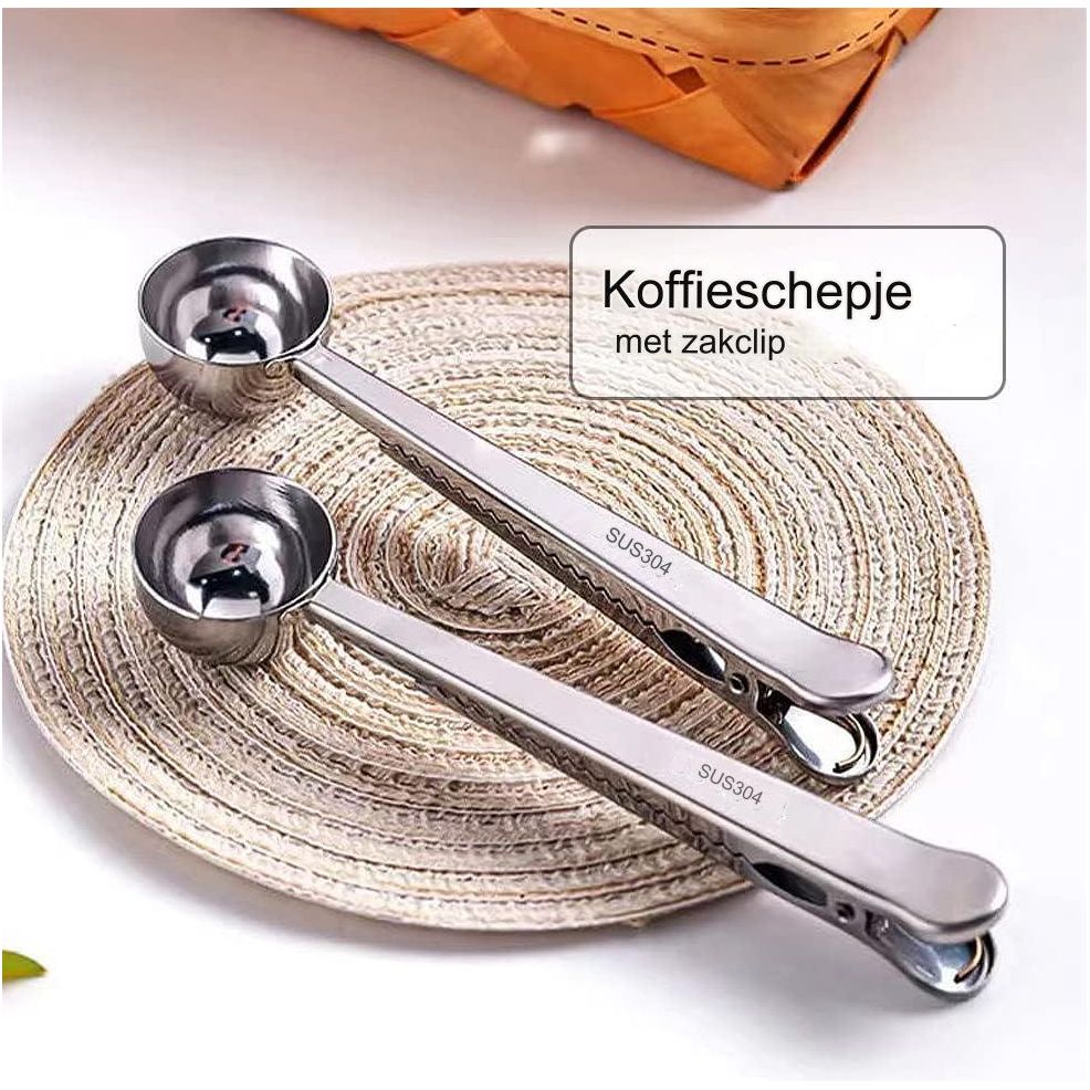 Koffieschepje van 7 Inch met Zakclip, Zilveren Koffieschepje in SUS 304, Koffieaccessoire Koffielepel voor Meten, Afsluiten, Koffiemaatschepje voor Koffiebonen, Melkpoeder