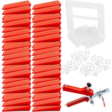 Tegel Levelling Systeem 3-15 mm - Set van 100 Nivelleerclips, 100 Herbruikbare Oranje Wiggen en 1 Tegeltang voor Perfecte Tegelinstallatie